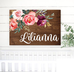Floral Name Sign, Custom Wood Sign, Nursery Decor, Name Announcement Sign, Baby Name Sign, Personalized Baby gift, Hospital Name Tag, Crib