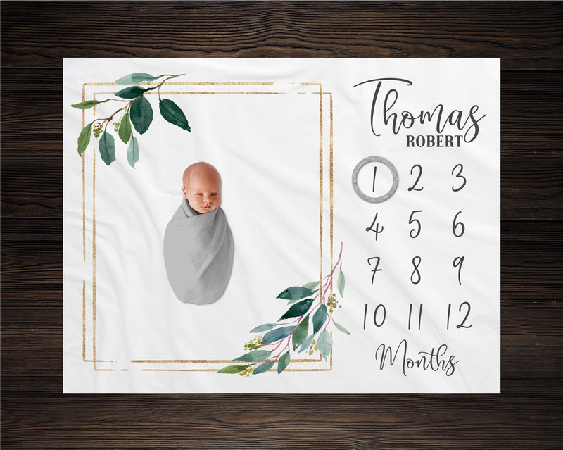 Greenery Frame Boy Milestone Blanket