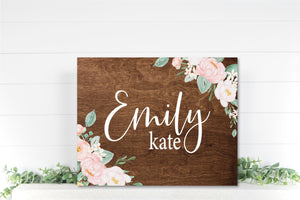 Wood Floral Name Sign, Custom Wood Sign, Nursery Decor, Name Announcement Sign, Personalized Baby gift, Hospital Name Tag, Crib