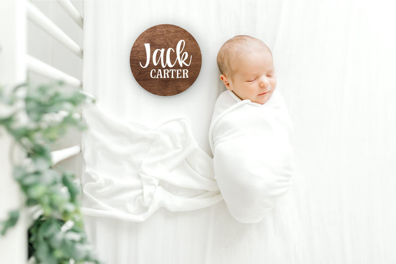 Round Wood Baby Name Sign Wooden Personalized Baby Name Newborn Announcement Custom Nursery Sign Decor