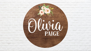 Pink Floral Baby Name Sign