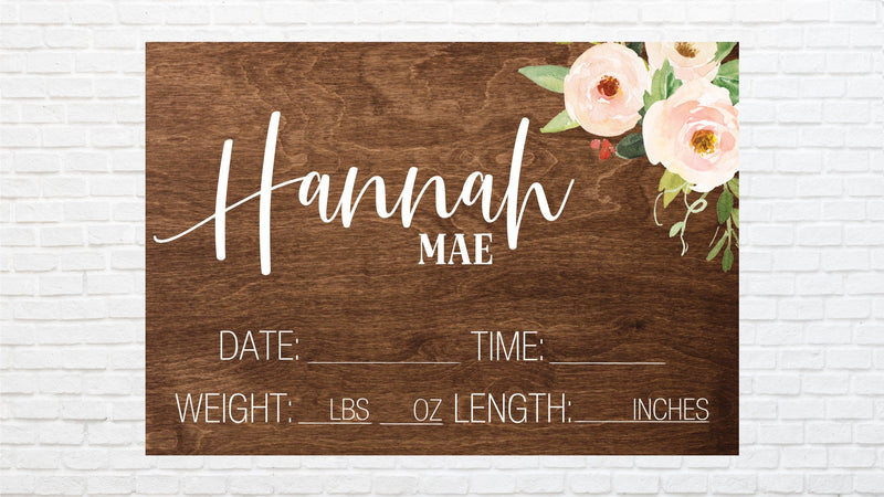 Pink Floral Wood Birth Stat Sign