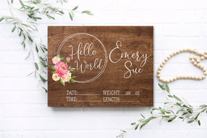 Coral Floral Hello World Birth Stat Sign