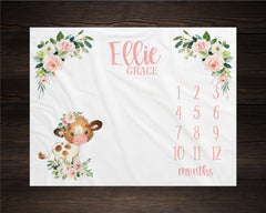 Floral Cow Milestone Blanket Personalized Monthly Growth Tracker Custom Baby Shower Gift Newborn Farm Nursery