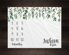 Watercolor Greenery Boy Milestone Blanket