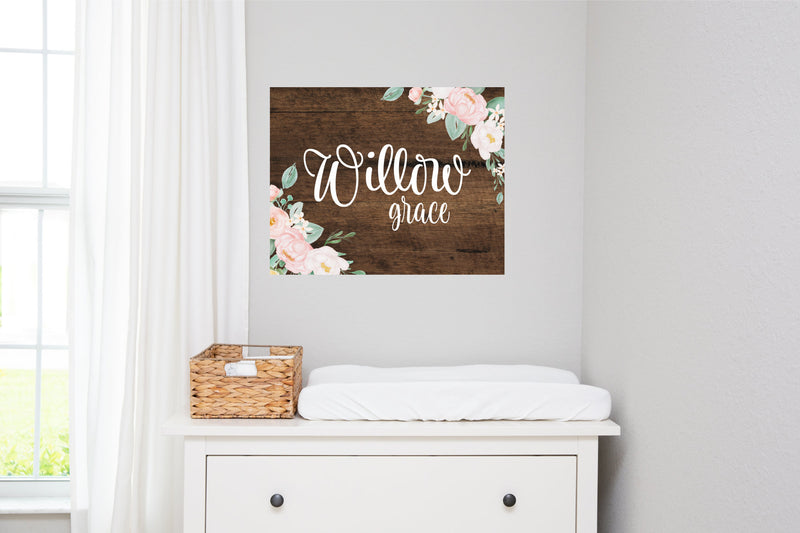 Wood Floral Name Sign