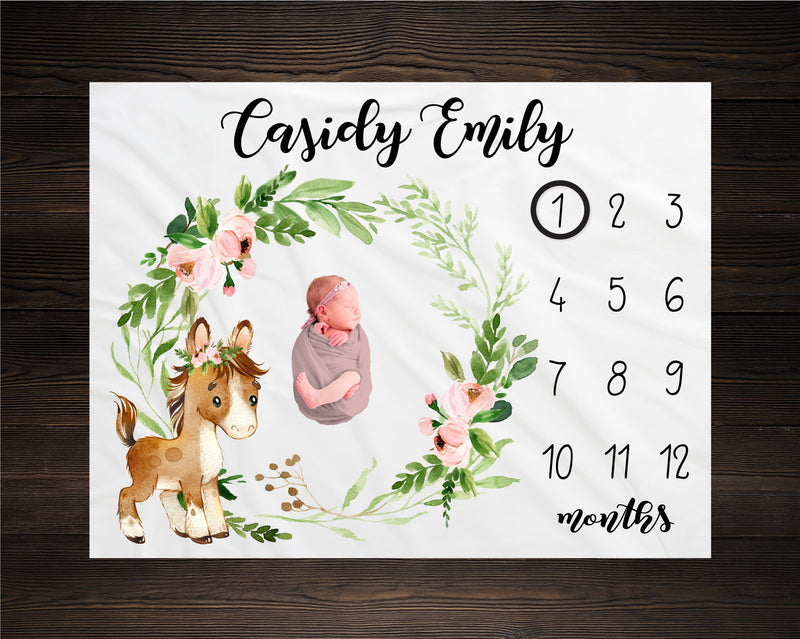 Horse Milestone Blanket Month Blanket Baby Growth Tracker Soft Blanket Baby Shower Gift Newborn Girl Blanket Watch Me Grow Country