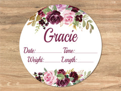 Purple Floral Birth Stat Sign