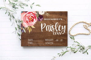 Coral Floral Birth Stat Sign