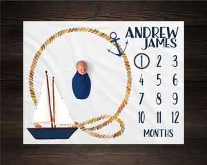 Sail Boat Boy Milestone Blanket