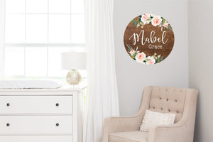 Pink Floral Baby Name Sign