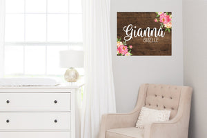 Wood Floral Name Sign, Custom Wood Sign, Nursery Decor, Name Announcement Sign, Personalized Baby gift, Hospital Name Tag, Crib
