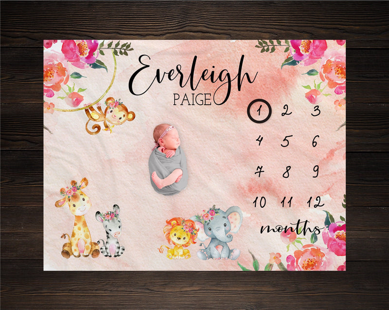 Safari Floral Milestone Blanket