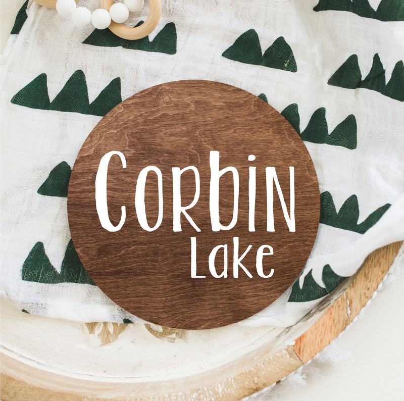 Round Wood Baby Name Sign Wooden Personalized Baby Name Newborn Announcement Custom Nursery Sign Decor