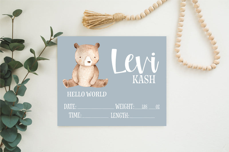 Bear Birth Stat Sign,Wood Sign, Baby Bear Nursery Decor, Name Announcement Sign, Personalized Baby gift, Hospital Name Tag, Hello World