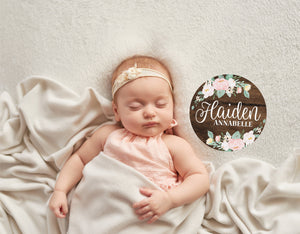 Pink Floral Baby Name Sign