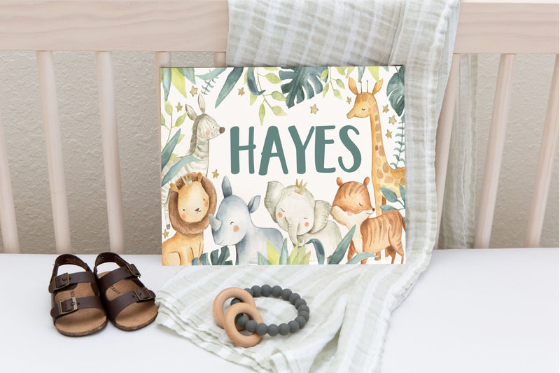 Safari Name Sign, Custom Wood Sign, Nursery Decor, Name Announcement Sign, Baby Name Sign, Personalized Baby gift, Hospital Name Tag, Crib