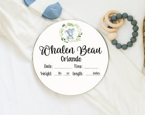 Elephant Birth Stat Baby Name Sign