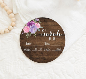 Pink and Purple Floral Birth Stat Sign