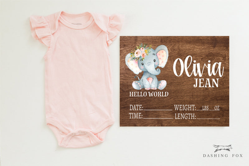 Floral Elephant Birth Stat Sign