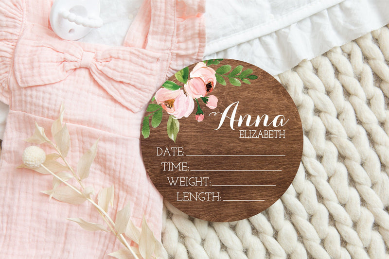 Pink Floral Birth Stat Sign