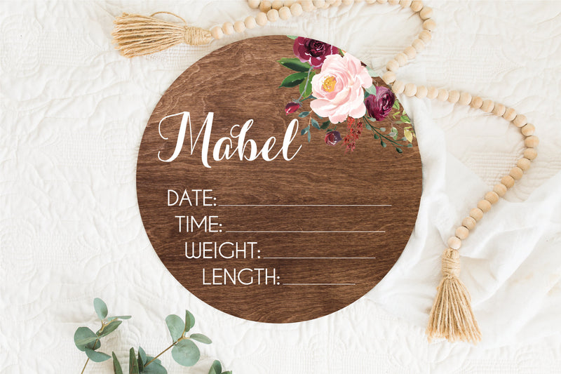 Pink Floral Birth Stat Sign