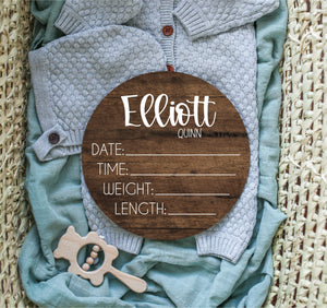 Personalized Round Birth Stat Sign
