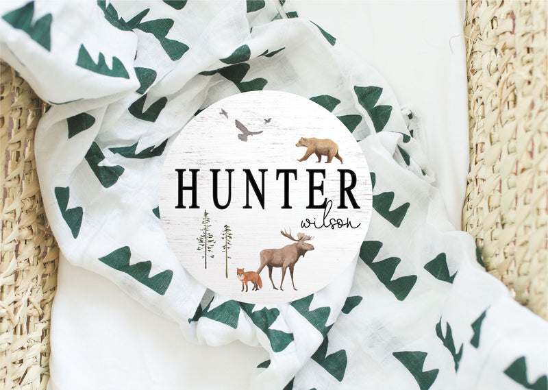 Woodland Animals Baby Name Sign