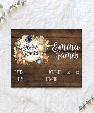 Floral Woodland Birth Stat Sign