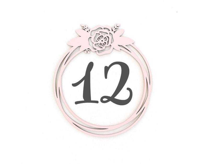 Wood Floral Wreath Marker, Milestone Blanket Marker, Month Marker, Baby Shower Gift, Photo Prop, Keepsake