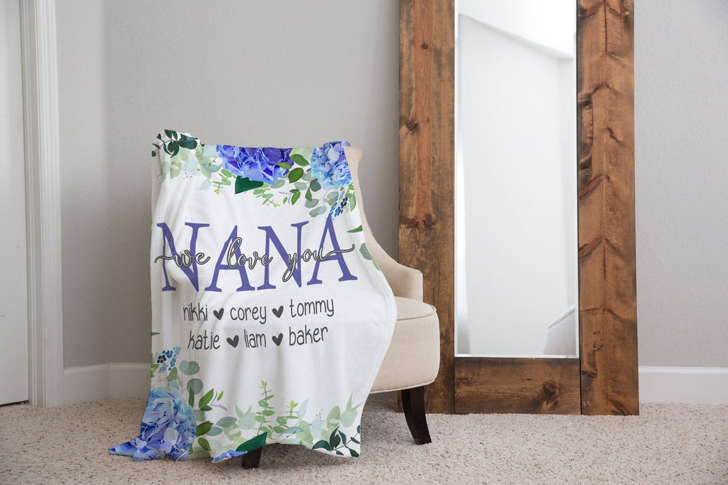 Blue Floral Personalized Mom Blanket