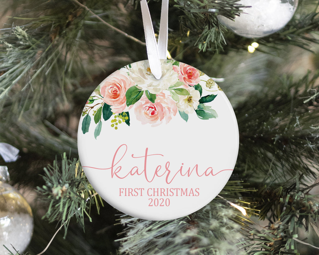 Floral Baby First Christmas Ornament
