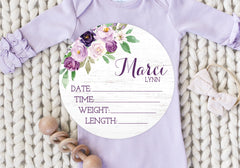 Purple Floral Birth Stats Sign