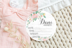 Pink Floral Round Birth Stat Sign